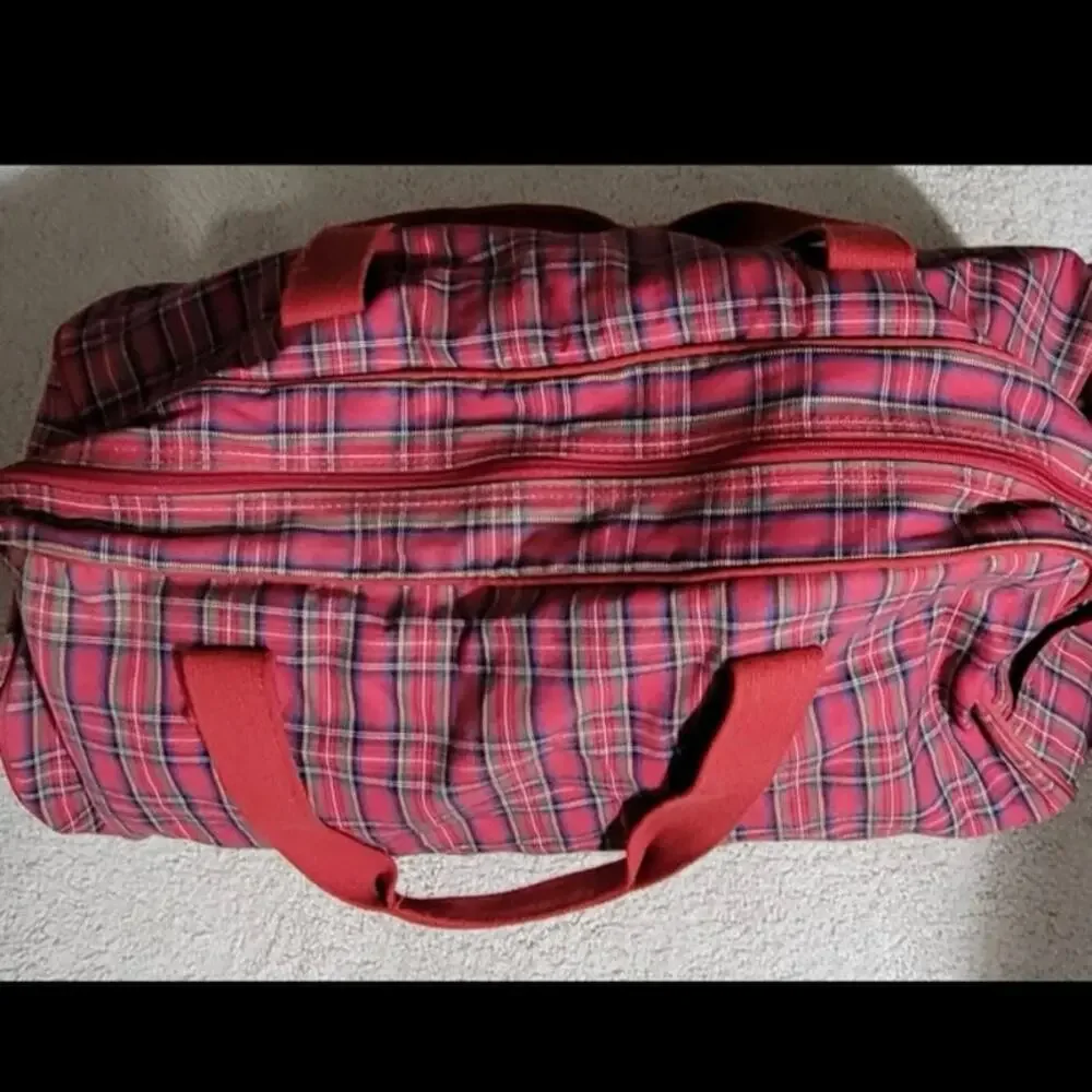 Vintage 90s Disney Store Winnie The Pooh & Friends Red Plaid Duffle Bag Large